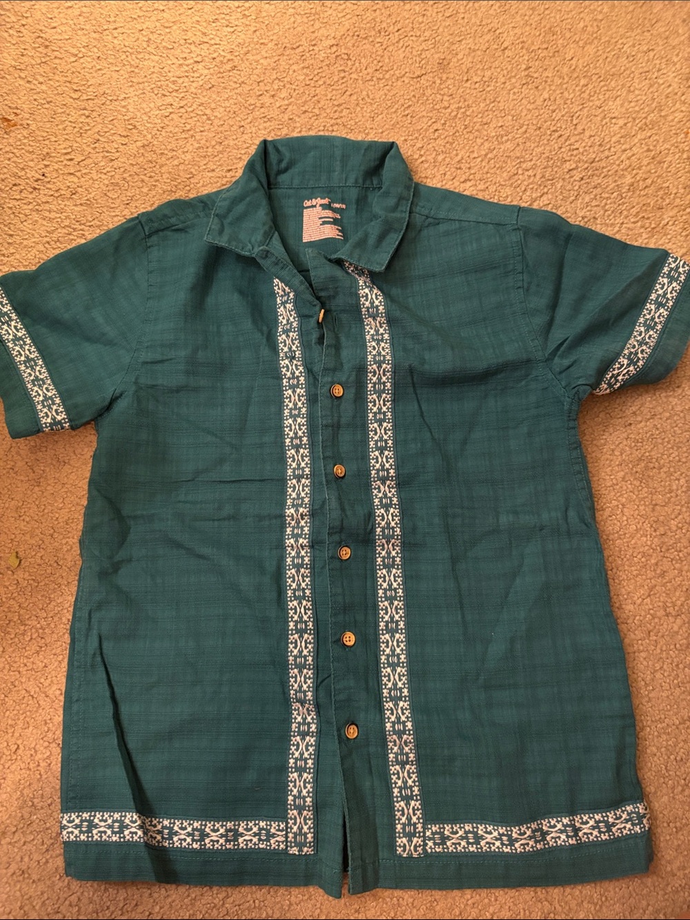 Cat & Jack Teal Short-Sleeve Button-Down Shirt with White Trim